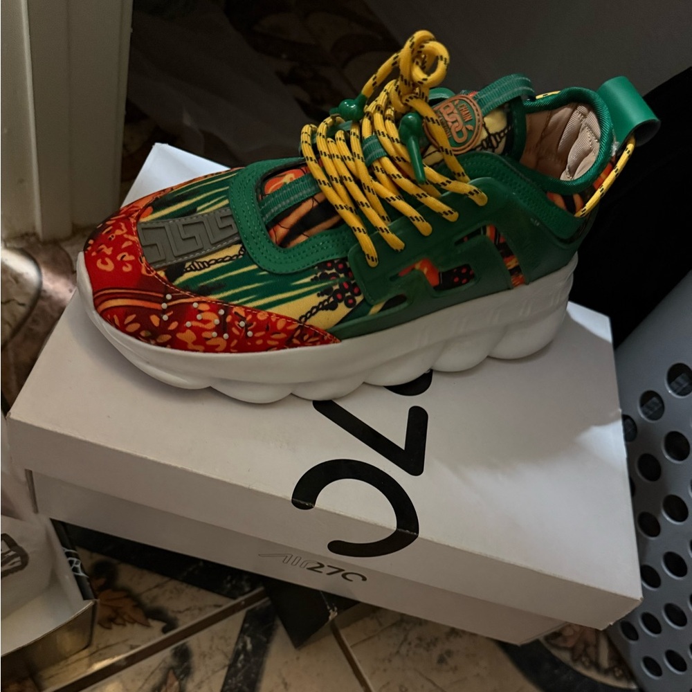 Versace Kids Vibrant Green and Yellow Sneakers